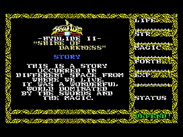 Hydlide II - Shine of Darkness Title Screen